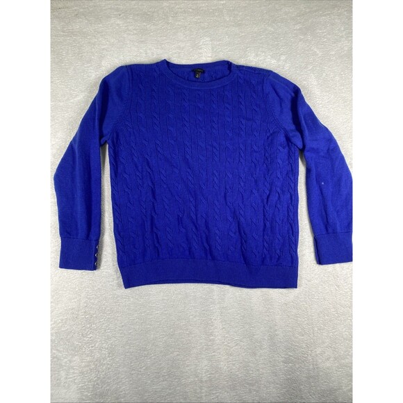 Talbots Cable Knit Sweater Women's XL Lambs Wool Royal Blue Fisherman Crewneck - Picture 1 of 8